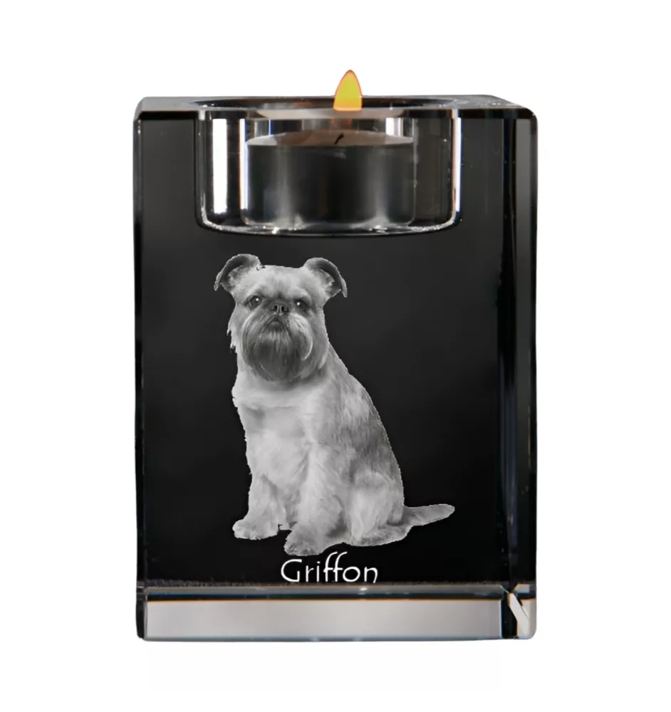 Griffon Bruxellois, Brussels Griffon - Candle holder with dog photo, crystal tealight holder, personalised gift by Art-Dog brand