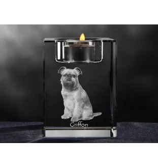 Griffon bruxellois - Bougeoir avec photo de chien, porte bougie en cristal, cadeau personnalisé par la marque Art-Dog