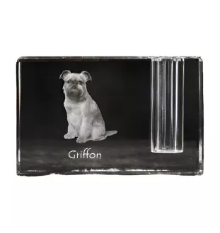 Griffon Bruxellois, Brussels Griffon - Pen stand, crystal organiser with dog photo, unique desk decoration by Art-Dog brand
