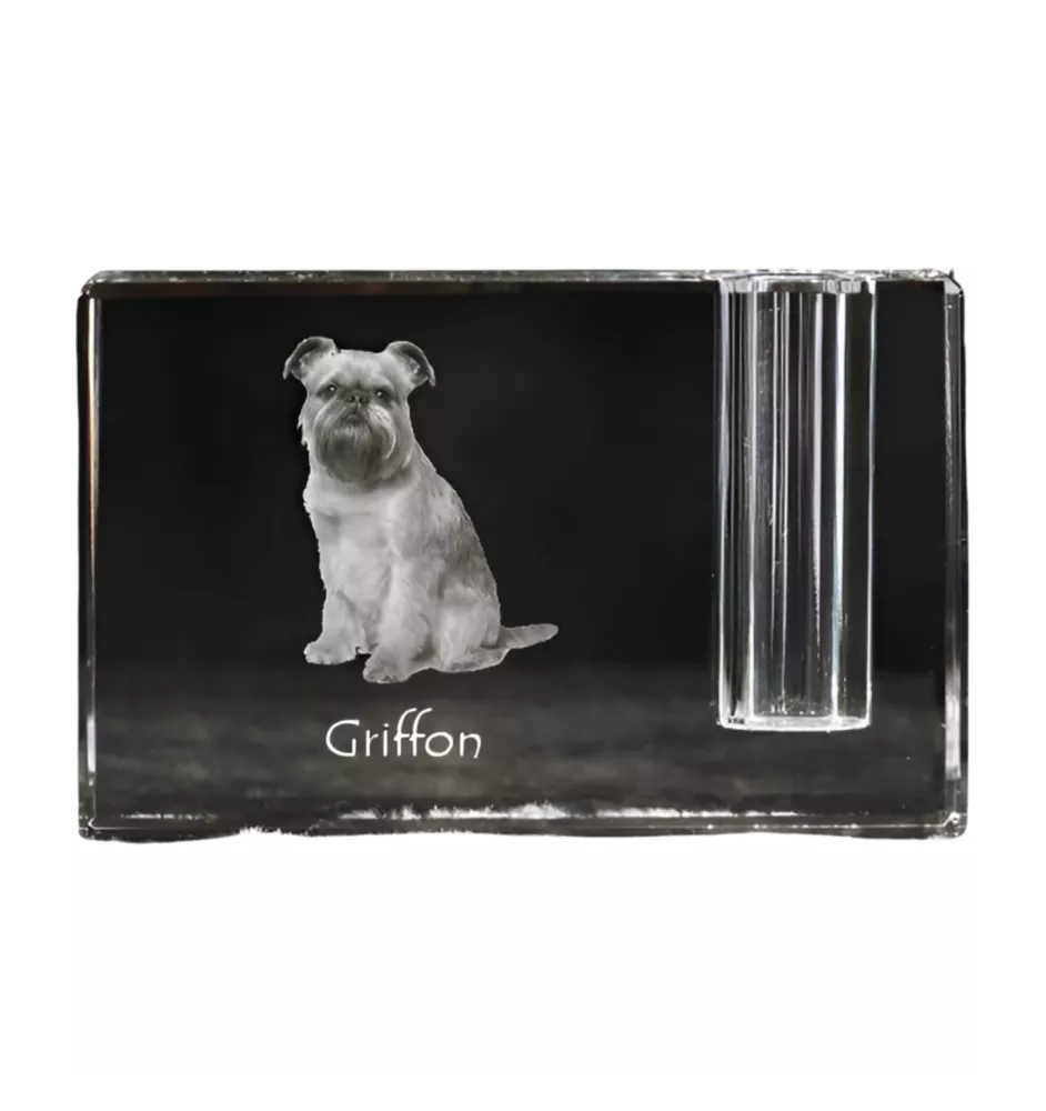 Griffon Bruxellois, Brussels Griffon - Pen stand, crystal organiser with dog photo, unique desk decoration by Art-Dog brand