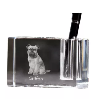 Griffon bruxellois - Porte-stylos, organiseur en cristal avec photo de chien, décoration de bureau unique par la marque Art-Dog