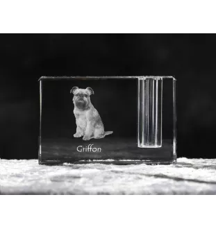 Griffon bruxellois - Porte-stylos, organiseur en cristal avec photo de chien, décoration de bureau unique par la marque Art-Dog
