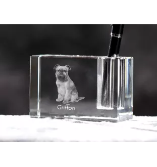 Griffon Bruxellois, Brussels Griffon - Pen stand, crystal organiser with dog photo, unique desk decoration by Art-Dog brand