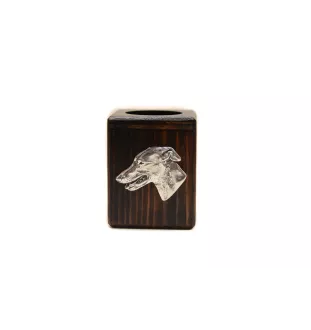 Lévrier anglais, Greyhound - bougeoir en bois avec un chien, un souvenir unique après la perte d'un chien, une œuvre artisanale de la marque Art-Dog