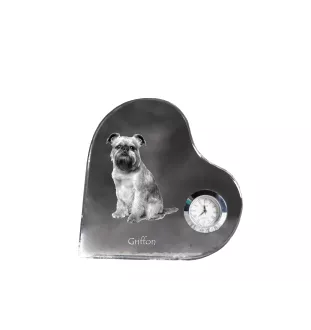 Griffon bruxellois - horloge en cristal avec une photo de chien, horloge de table en forme de cœur, horloge debout personnalisée de la marque Art-Dog