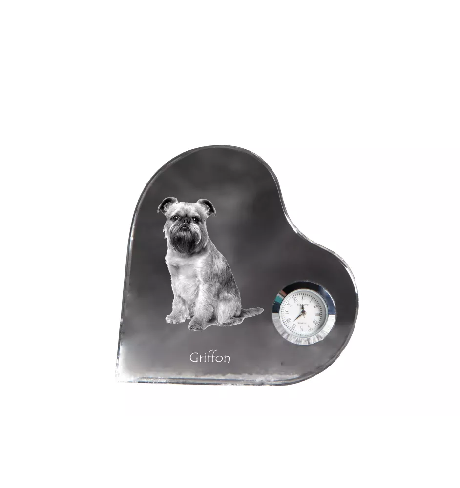 Griffon Bruxellois, Brussels Griffon - crystal clock with a dog picture, heart-shaped shelf clock, personalized standing clock by Art-Dog brand