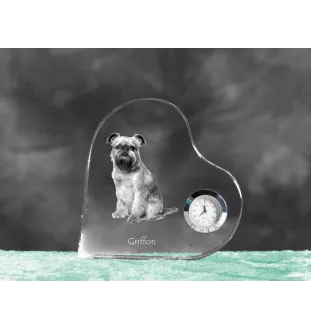 Griffon Bruxellois, Brussels Griffon - crystal clock with a dog picture, heart-shaped shelf clock, personalized standing clock by Art-Dog brand
