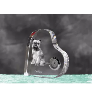 Griffon Bruxellois, Brussels Griffon - crystal clock with a dog picture, heart-shaped shelf clock, personalized standing clock by Art-Dog brand