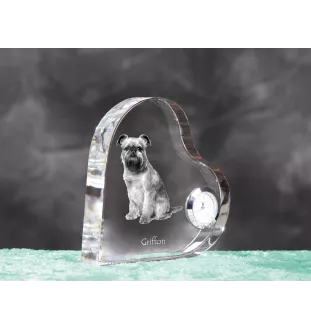 Griffon Bruxellois, Brussels Griffon - crystal clock with a dog picture, heart-shaped shelf clock, personalized standing clock by Art-Dog brand