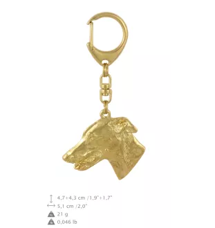 Greyhound, Grosser Englischer Windhund - Schlüsselanhänger und Halskette mit Hund in einer Box, vergoldetes Produkt von hoher Qualität, Marke Art-Dog