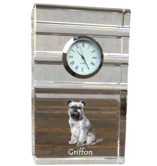 Griffon Bruxellois, Brussels Griffon - glass clock with a photo, photo of a dog in crystal, personalized standing office clock by Art-Dog brand