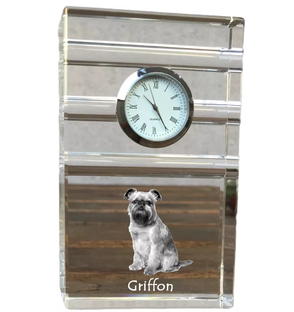 Brüsseler Griffon, Griffon Bruxellois - Glasuhr mit Foto, Foto eines Hundes im Kristall, personalisierte Tischuhr für das Büro der Marke Art-Dog