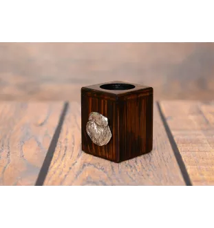 Griffon bruxellois I - bougeoir en bois avec un chien, un souvenir unique après la perte d'un chien, une œuvre artisanale de la marque Art-Dog