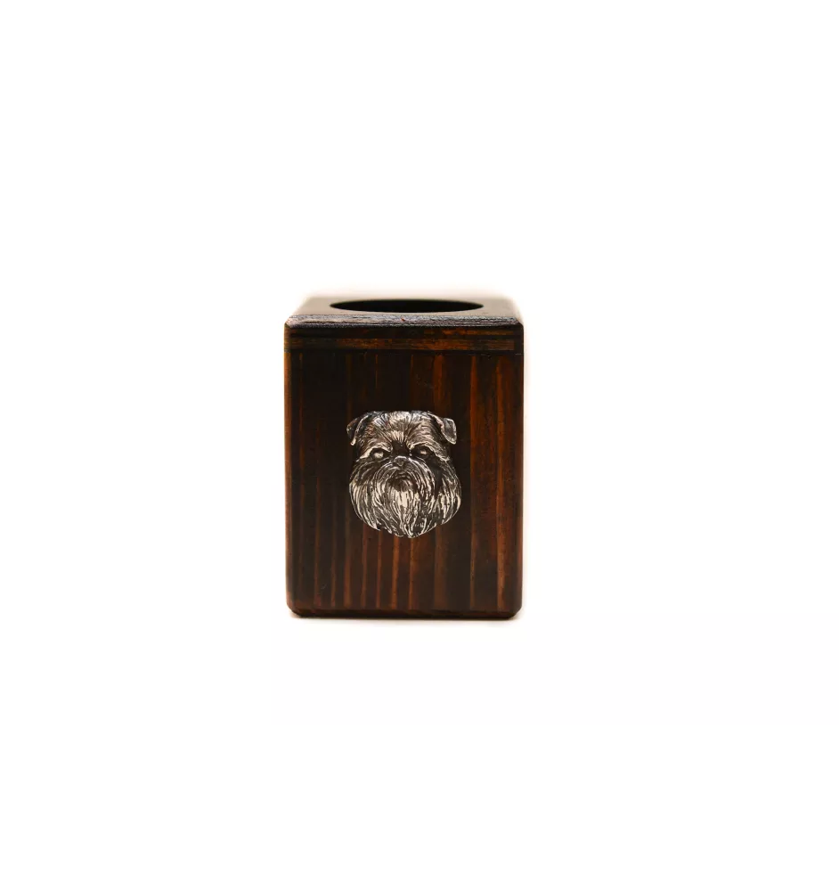 Brüsseler Griffon, Griffon Bruxellois - Holzkerzenständer mit Hund, einzigartiges Andenken an den Verlust eines Hundes, Handwerkskunst der Marke Art-Dog