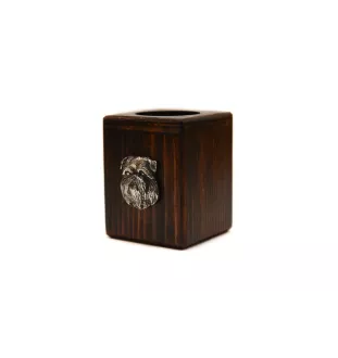 Griffon Bruxellois, Brussels Griffon - wooden candle holder with a dog, a unique souvenir after losing a dog, a handicraft from the Art-Dog brand