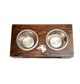 Greyhound, English Greyhound - wooden stand with bowls for a dog, steel dog bowls, a gift for adopting a dog from the Art-Dog brand