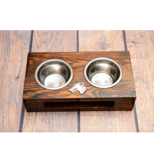 Greyhound, English Greyhound - wooden stand with bowls for a dog, steel dog bowls, a gift for adopting a dog from the Art-Dog brand