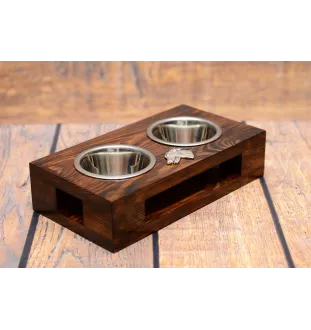 Greyhound, English Greyhound - wooden stand with bowls for a dog, steel dog bowls, a gift for adopting a dog from the Art-Dog brand