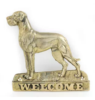 Great Dane II - a door sign with a dog, a brass welcome plaque, a unique sign with the inscription Welcome from the Art-Dog brand