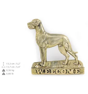 Deutsche Dogge, Ulmer Dogge, Große Dogge II - Türschild mit Hund, messingfarbenes Willkommensschild, einzigartiges Schild mit der Aufschrift Welcome von der Marke Art-Dog