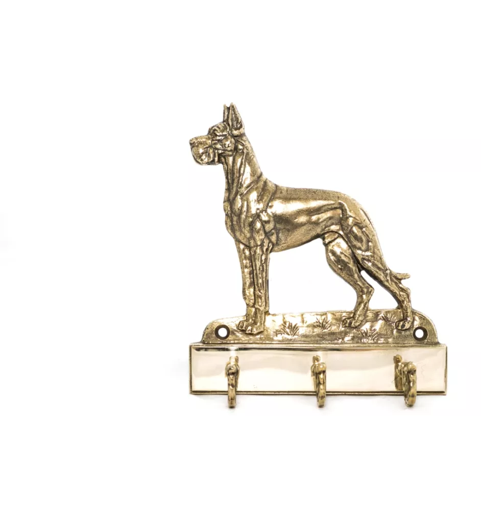 Great Dane I - key holder with a dog, brass handle for dog accessories, an elegant decoration for the hallway from the Art-Dog brand.
