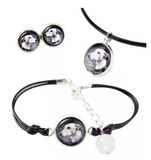 Lévrier anglais, Greyhound - ensemble de bijoux dans une boîte, collier, boucles d'oreilles, bracelet, produits de la marque Art-Dog