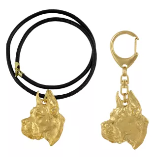 Dogue allemand, Grand danois I - porte-clés et collier avec chien dans une boîte, produit plaqué or de haute qualité, marque Art-Dog