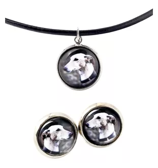 Lévrier anglais, Greyhound - boîte à bijoux avec votre photo, ensemble collier et boucles d'oreilles, produits personnalisés de la marque Art-Dog