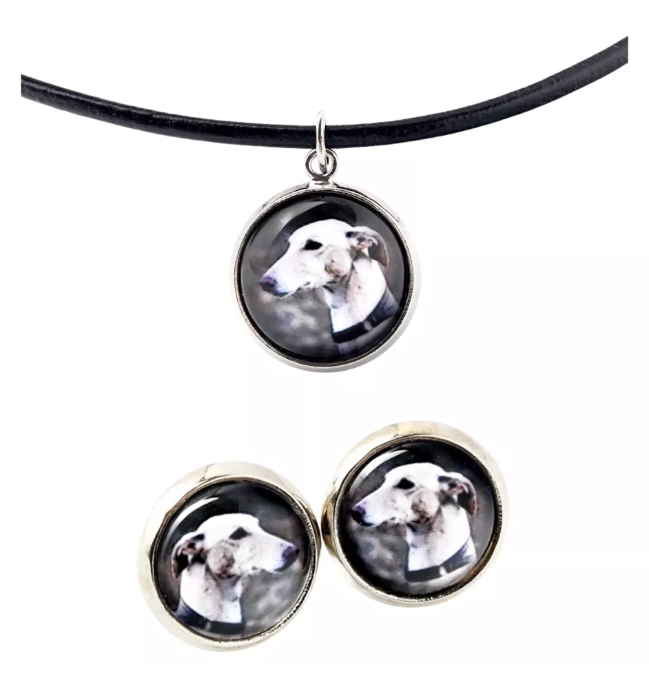 Lévrier anglais, Greyhound - boîte à bijoux avec votre photo, ensemble collier et boucles d'oreilles, produits personnalisés de la marque Art-Dog