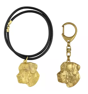 Dogue allemand, Grand danois - porte-clés et collier avec chien dans une boîte, produit plaqué or de haute qualité, marque Art-Dog