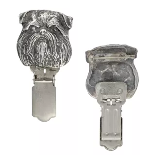 Griffon Bruxellois, Brussels Griffon - brooch with a clip, holder for a start number, silver-plated dog show pin from the Art-Dog brand