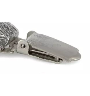 Griffon Bruxellois, Brussels Griffon - brooch with a clip, holder for a start number, silver-plated dog show pin from the Art-Dog brand