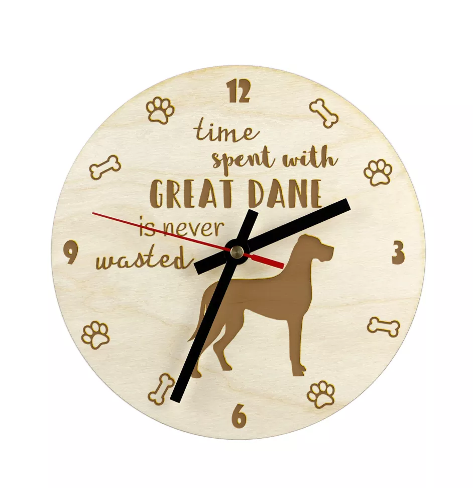 Great Dane II - clock with a dog, wooden clock, wall clock for dog lovers, clock for desk and shelf, Art-Dog