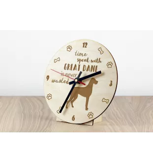 Great Dane II - clock with a dog, wooden clock, wall clock for dog lovers, clock for desk and shelf, Art-Dog