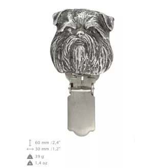 Griffon Bruxellois, Brussels Griffon - brooch with a clip, holder for a start number, silver-plated dog show pin from the Art-Dog brand