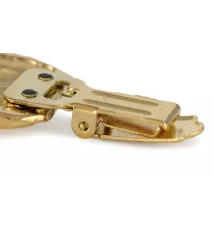 Griffon Bruxellois, Brussels Griffon - brooch with a clip, gold-plated holder for a race number, elegant dog show pin from Art-Dog brand
