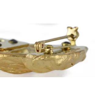 Griffon Bruxellois, Brussels Griffon - brooch with a clip, gold-plated holder for a race number, elegant dog show pin from Art-Dog brand