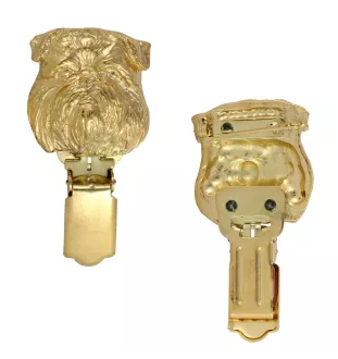 Griffon Bruxellois, Brussels Griffon - brooch with a clip, gold-plated holder for a start number, a gift for a dog show by Art-Dog brand.