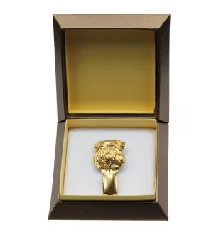 Griffon Bruxellois, Brussels Griffon - brooch with a clip, gold-plated holder for a start number, a gift for a dog show by Art-Dog brand.