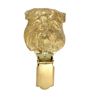 Griffon Bruxellois, Brussels Griffon - brooch with a clip, gold-plated holder for a start number, a gift for a dog show by Art-Dog brand.