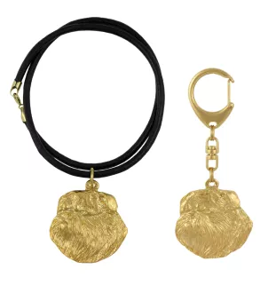 Griffon bruxellois I - porte-clés et collier avec chien dans une boîte, produit plaqué or de haute qualité, marque Art-Dog