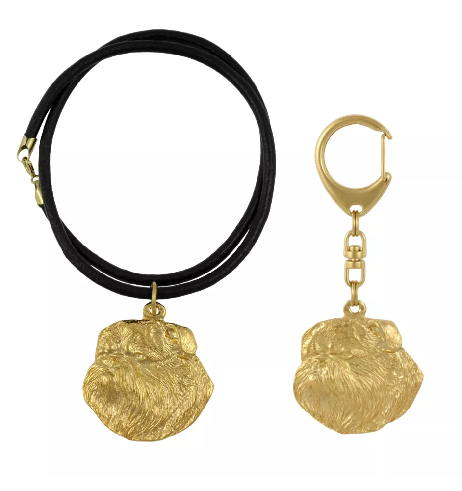 Griffon bruxellois I - porte-clés et collier avec chien dans une boîte, produit plaqué or de haute qualité, marque Art-Dog