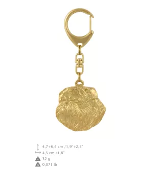 Griffon bruxellois I - porte-clés et collier avec chien dans une boîte, produit plaqué or de haute qualité, marque Art-Dog