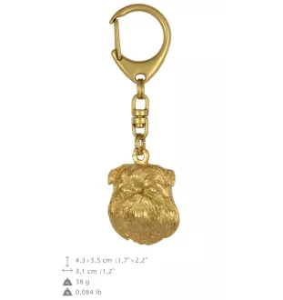 Griffon bruxellois - porte-clés et collier avec chien dans une boîte, produit plaqué or de haute qualité, marque Art-Dog