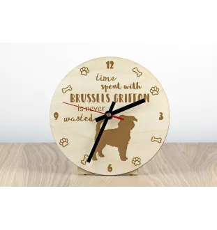 Griffon bruxellois - horloge avec chien, horloge en bois, horloge murale pour les amoureux des chiens, horloge de bureau et étagère, Art-Dog