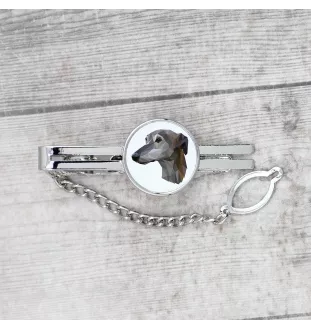 Lévrier anglais, Greyhound - épingle de cravate géométrique avec photo et inscription Art-Dog