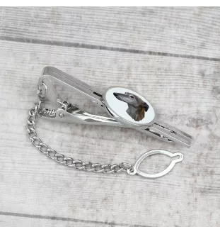 Lévrier anglais, Greyhound - épingle de cravate géométrique avec photo et inscription Art-Dog