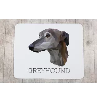 Greyhound, Grosser Englischer Windhund - geometrisches Mauspad mit Bild und Aufschrift von Art-Dog