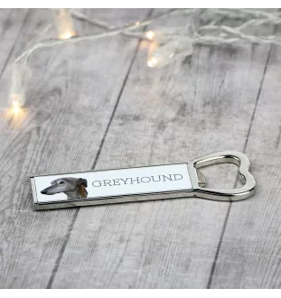 Lévrier anglais, Greyhound - ouvre-bouteille avec une image et une inscription pour la bière Art-Dog