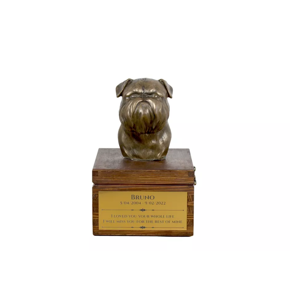 Griffon Bruxellois, Brussels Griffon - urn for dog ashes with a statuette, small urn for a dog, personalized urn with a bust of a dog by Art-Dog brand